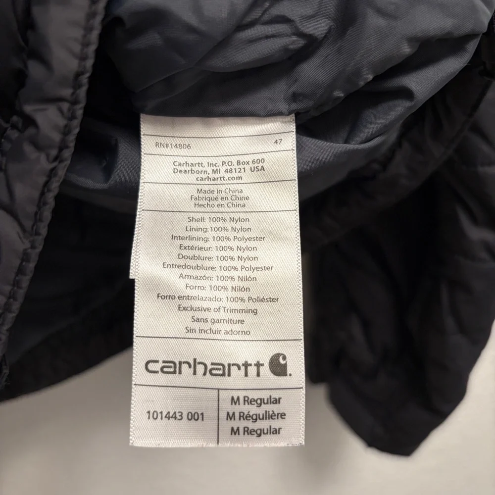Carhartt Puffer Coat Jacket Mens Size Medium black embroidered hops & grain logo